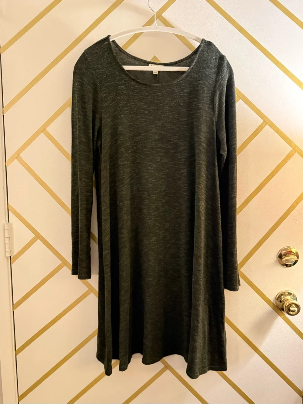 Love, Fire Green Knit Long Sleeve Scoop Neck Swing Dress